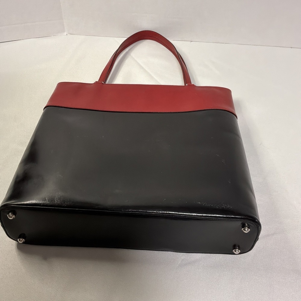 Kate Spade Red Black Colorblock Leather Tote Work Laptop Shoulder Bag Large - Picture 9 of 13